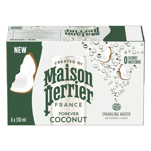 Maison Perrier Noix de Coco pour Toujours, Boisson d'Eau Pétillante, Arôme Naturel de Noix de Coco 8x330ml