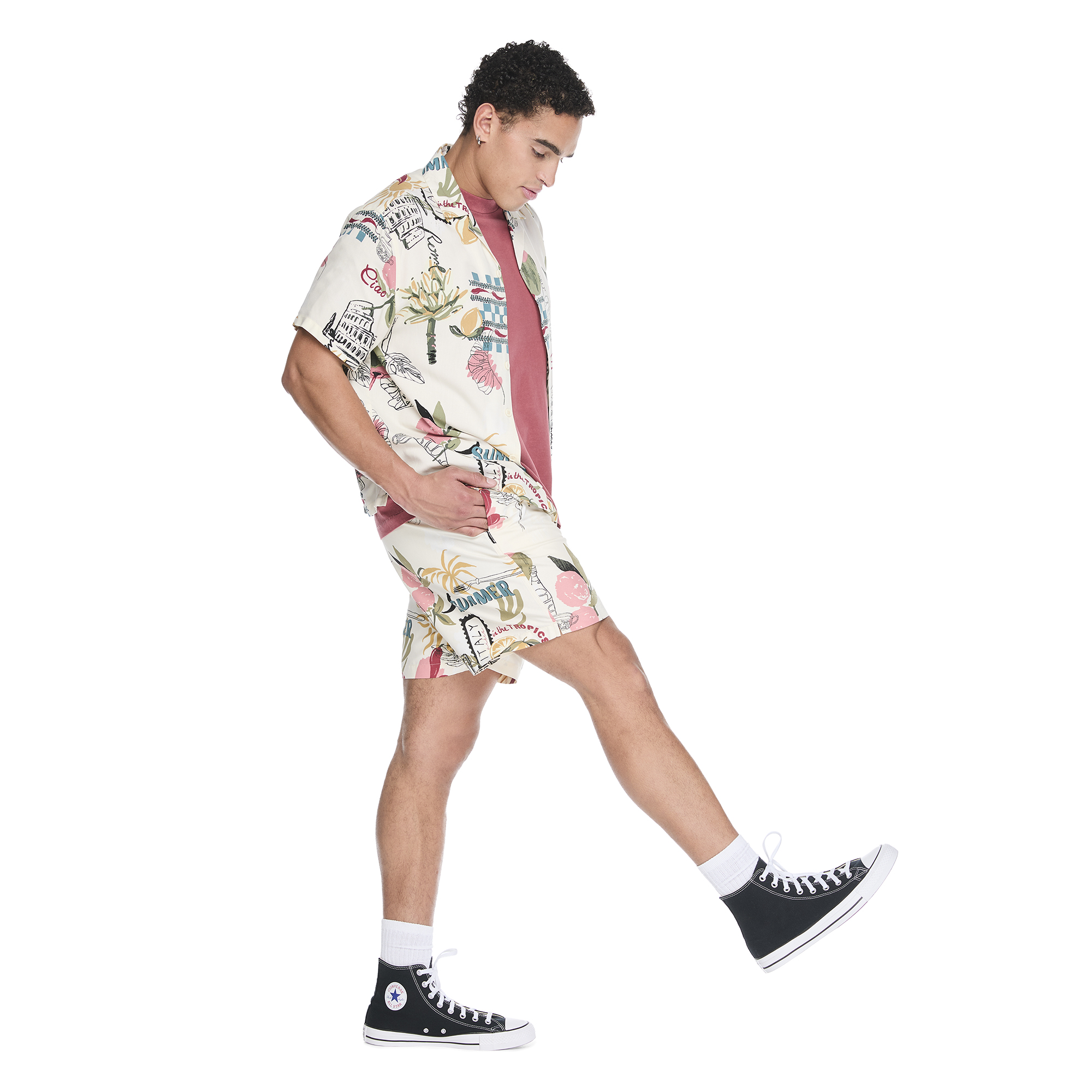 Chemise de villégiature imprimée et boutonnée à manches courtes No Boundaries pour hommes