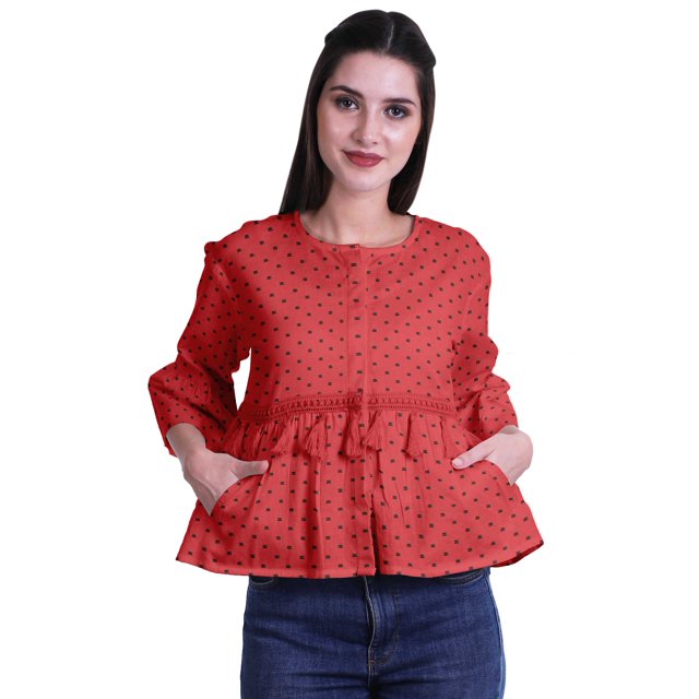 Moomaya Printed Cotton Summer Wear Top Flared Hem Boho Tops Casual Loose Blouses