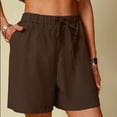thumbnail image 2 of VEKDONE Summer Cotton Linen Shorts for Women Elastic High Waisted Wide Leg Pants Summer Loose Fit Drawstring Short Pants Solid Color Half Pant with Pockets, 2 of 6