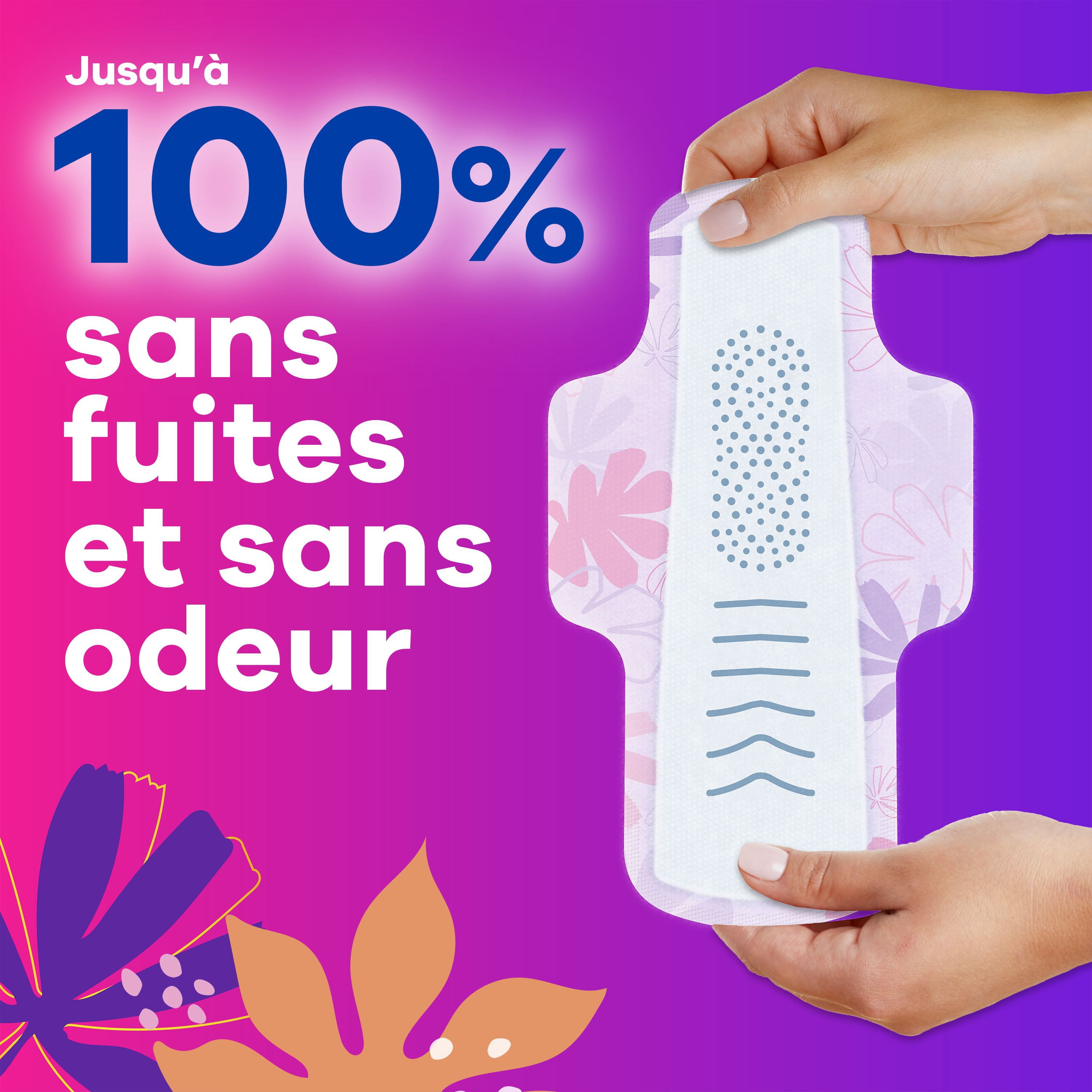 Serviettes Always Radiant Avec Flexfoam, Taille 2, Forte, Avec Ailes, Parfum Légèrement Frais, 26 Unités