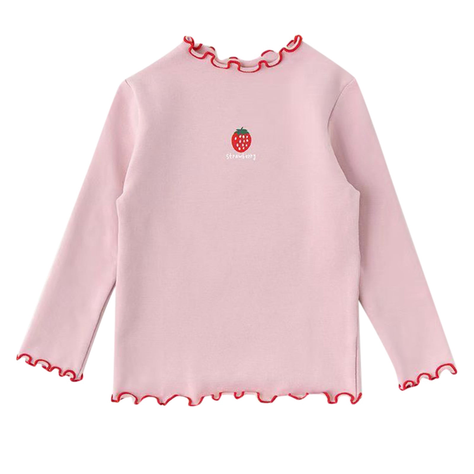 MIASHUI Hauts pour Enfants Filles Manches Longues T-Shirts à Volants Imprimé Blouse Décontractée, Rose, 4-5 Ans