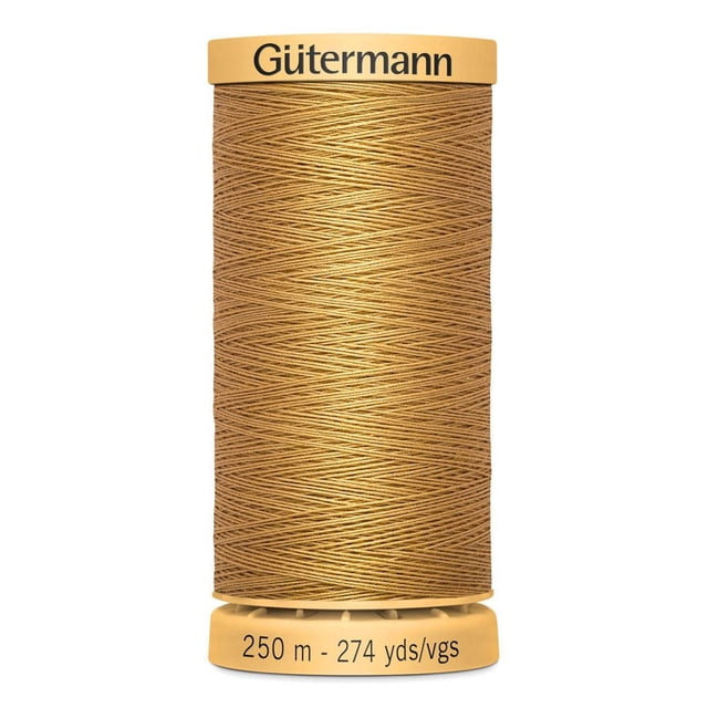 GUTERMANN Coton 50wt Thread Bobine en beige Doré, 250 Mètres (274 yards), Enroulée Serrée sur une Bobine en Plastique Étiquetée avec le Nom de Marque et la Longueur, Idéale pour la Couture, la Courtepointe et les Projets de Broderie.