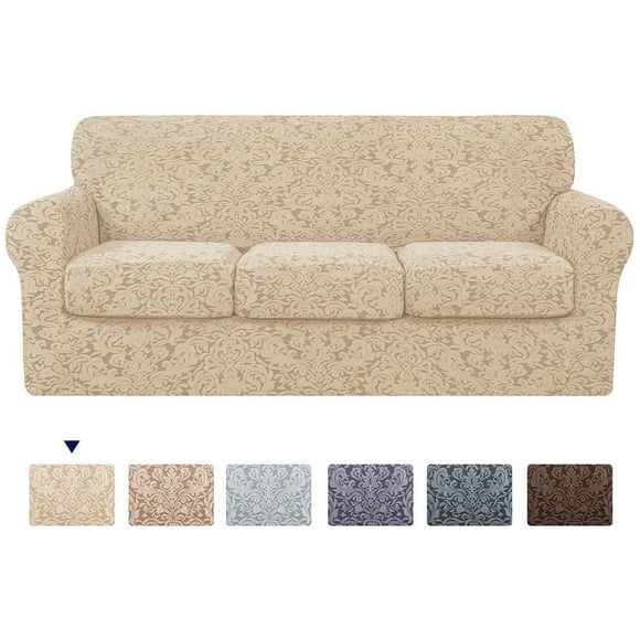 Subrtex Sofa Cover Stretch Jacquard Damask Sofa Cover with 3 Separate Seat Cushion Cover