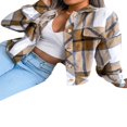 thumbnail image 4 of EIMELI Women Plaid Wool Jacket  Adults Button-down Color Block Lantern Sleeve Lapel Cardigan, 4 of 7