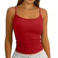thumbnail image 3 of Craaazy Women's Fashion Ribbed Tank Top Solid Color Slim Fit Scoop Neck Spaghetti Strap Summer Cami Gifts, 3 of 5