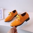 thumbnail image 2 of GPOECD Pattern Pointed Toe Low Heel Lace Up Boys Dress Shoes for Dance and Performance Comfortable Classic Style 01_Yellow,32, 2 of 7