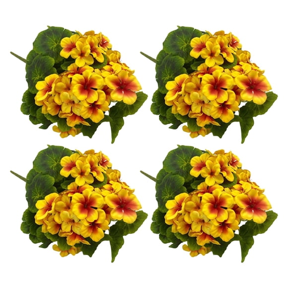 Pack Of 4 Geraniums Bundles Full Silk Flower Geranium Bush Red Color For Home Garden Wedding Indoor Outdoor (Pack Of 4) Wedding Table Decorations for Reception Flower for outside Flower Arrangement