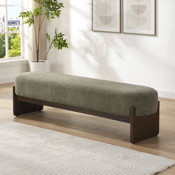 MODERNLUXE Banc Ottoman Rectangulaire en Tissu Filé à Boucle de 64 Pouces, Banc d'Entrée, Banc de Bout de Lit pour Salon, Chambre, Vert Foncé