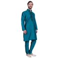 thumbnail image 2 of Maple Clothing Kurta Pajama Vêtements Indiens Robe de Mariage pour Hommes (Turquoise, 3TG), 2 of 5