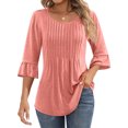 thumbnail image 2 of MeetoTime Tuniques pour Femmes Manches 3/4 Décontractées Col Rond Plissé Couleur Unie T-Shirt Pull, 2 of 6
