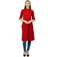 thumbnail image 3 of Phagun Kurti Tunique Unie en Coton Col Mandarin Kurta Blouse Ethnique Décontractée, 3 of 8