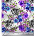 thumbnail image 1 of Soimoi Purple Poly Georgette Fabric Tiger Face,Leaves & Floral Decor Fabric Printed BTY 52 Inch Wide, 1 of 3