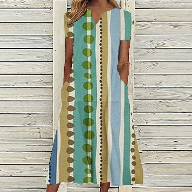 SMihono Robe d'Été Bohème pour Femmes Grande Taille Mode Décontractée d'Été avec Poches Manches Courtes Imprimée Col en V
