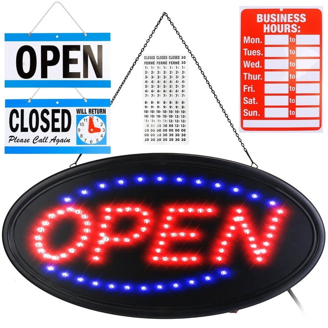 LED Open Signs for Business 1.23lbs Business Neon Open Sign Advertisement Board with Steady Flashing Modes Business Hours and Open Closed Sign 18.7x9.45in