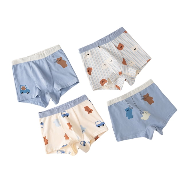 WEIYLL Boys Multi-pack Boxers Combed Breathable Pure Solid Color Cartoon Flat Angle 4Pcs Light Blue Baby Bottoms Underwear Size 150