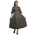 thumbnail image 1 of Bimba Check Printed Womens Roll Up Sleeves Dress Mandarin Collar Button Down Shirt-Medium, 1 of 5