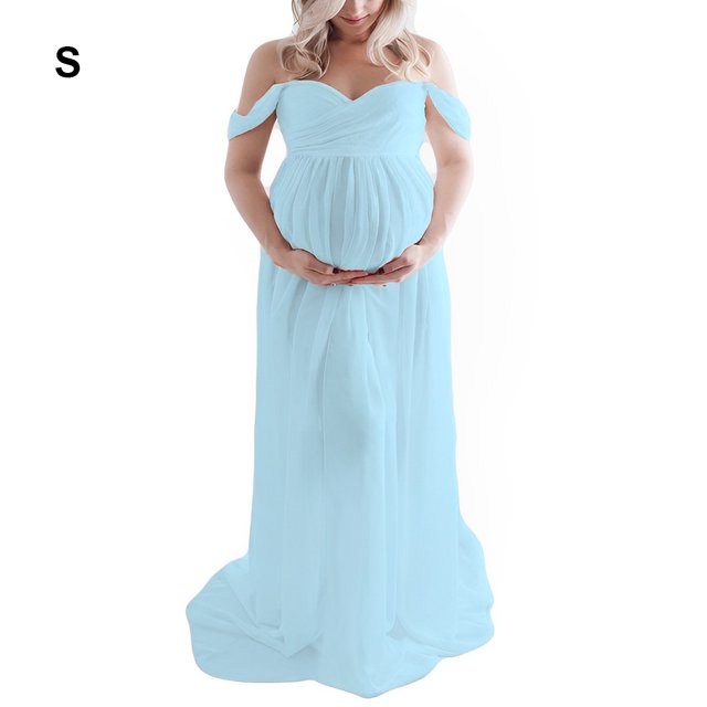 Baohd Robe de Maternité pour Photographie Robe en Mousseline devant Robes de Grossesse Femmes Vêtements de Séance Photo Accessoire Dentelle Bleu Clair P