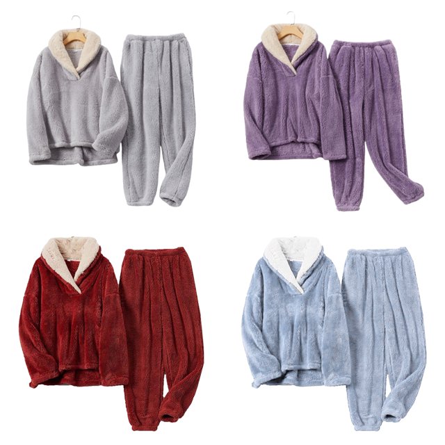 Ruiboury Pyjama en Velours Chaud d'Hiver pour les Nuits Froides Pyjama en Molleton de Corail en Polyester Doux Confortable Pourpre
