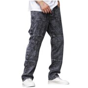 Gray Man Cargo Entraînement Gym Lounge Jogger Button Zip Up Pantalons Pantalon Jeans pour hommes Denim Western Jambe droite Plaine Long Jambe Automne Jeans d'été 2025 Vêtements Y2K XXL