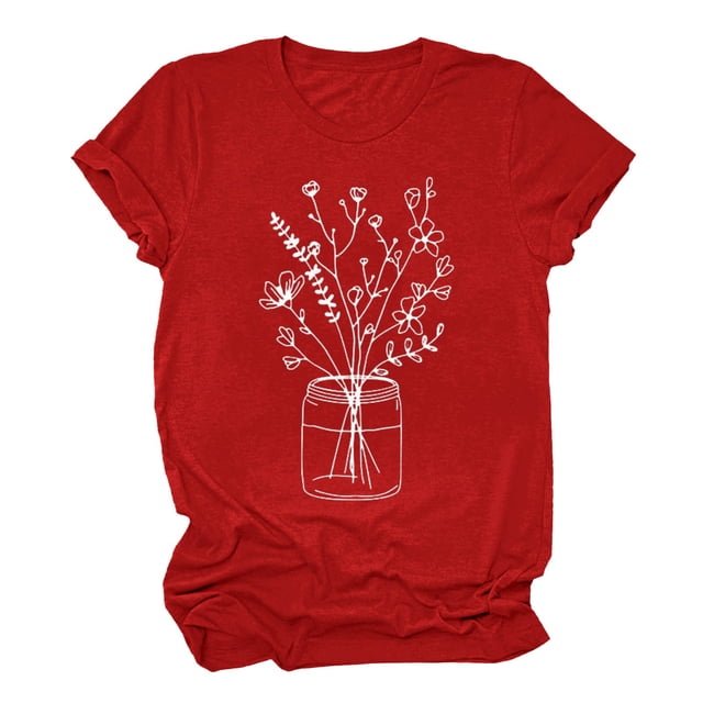 Chemise pour Femmes Été Hauts Décontractés pour Femmes Femmes Col Rond Manche Courte Quotidien Texte Botanique Floral Haut Chat T-shirt Adulte Vêtements Féminins Rouge Taille G. Ce T-shirt Rouge à Manches Courtes Présente une Encolure Ronde et un Motif Botanique Floral Blanc Imprimé à l'Avant. Fabriqué en polyester Léger, Il Convient au Port Décontracté en Toutes Saisons.