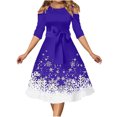 thumbnail image 1 of AherBiu Robe de Noël pour Femmes à Épaules Dénudées, Manches 3/4, Fermeture Éclair, Taille à Nœud, Froncée, Robe Midi de Fête, 1 of 6