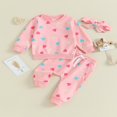 thumbnail image 2 of Heart Print Long Sleeve Crewneck Sweatshirt Pants Headband Sets for Girls, 2 of 8