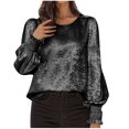thumbnail image 1 of Hauts à Manches Longues pour Femmes, Blouse Décontractée Mode à Col Rond, Chemise Unie à Volants, T-Shirt Basique pour l'Automne, Tenue de Tous les Jours, Tenues de Bureau et de Fête, 1 of 7