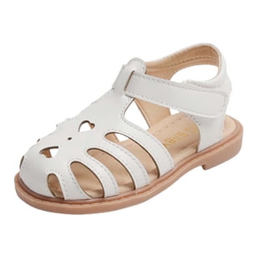 LOVZFMLL Little Girls Sandals Summer Hollow Soft Sole Beach Flats Closed Toe Princess Dress Shoes for Toddlers and Kids Age 2-9 Beige 3-4 Years
