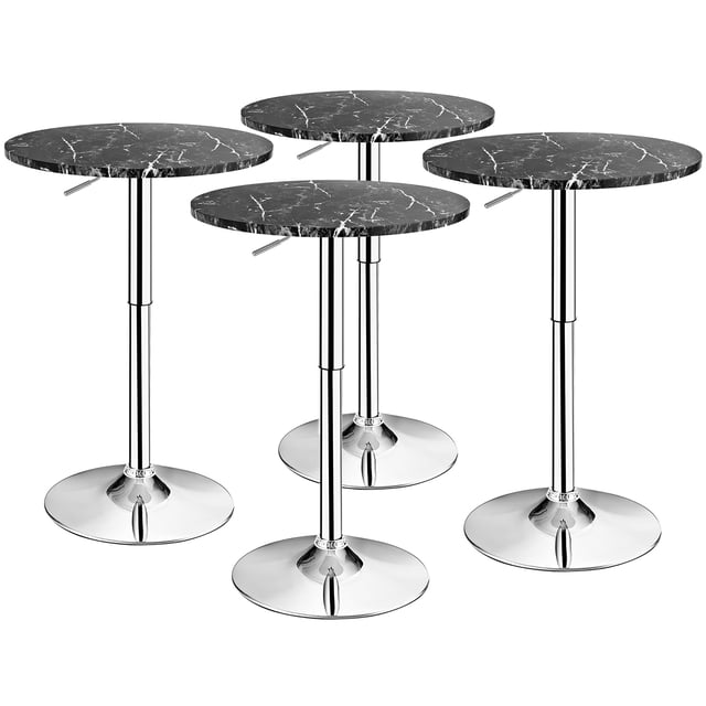 Costway Lot de 4 Tables de Bar Bistro Rondes Hauteur Réglable Pivotement à 360 Degrés Noir