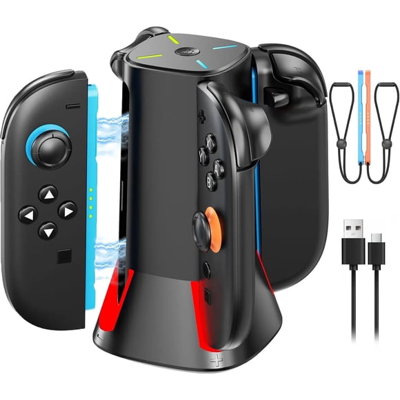 Station de Recharge pour Nintendo Switch 2 Joy-Cons avec Indicateurs DEL, Design Magnétique, Câble de Chargement et Dragonne