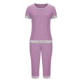 thumbnail image 4 of Mikilon Pyjama Décontracté pour Femmes Ensemble de Pyjama Décontracté Ample Couleur Unie Col Rond Manches Courtes 7 Pantalons Ensemble de Maison Pantalon de Pyjama Funky Confortable Manches Courtes Col Rond Ensemble Haut/chemise Violet TP, 4 of 9