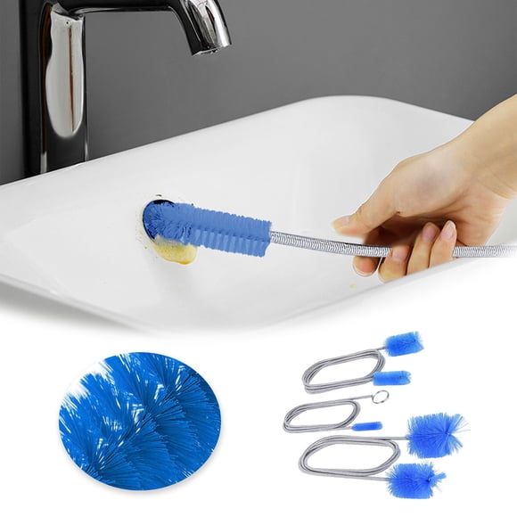 KER 3 Piece Drain Brush Set Flexible Long Stainless Steel Tube & Double Ended Brushes For Kitchen Pipe Cleaning & Powerful Drain Clog Remover (3pcs)