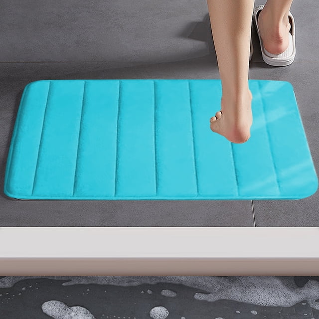 Fridja Memory Foam Bath Mat Rug, 24" x 16", Ultra Soft and Non-Slip Bathroom Rugs, Water Absorbent and Machine Washable Bath Rug for Bathroom, Shower, and Tub, Blue