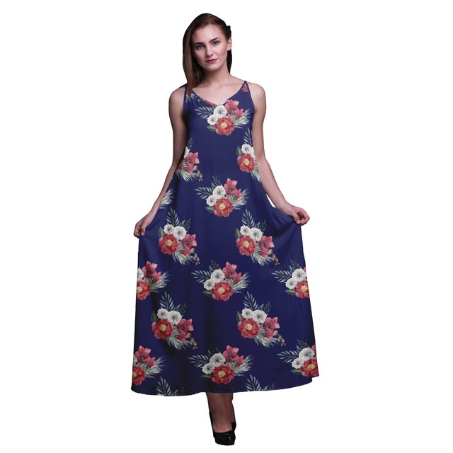Bimba Robe Longue Décontractée pour Femme en Rayonne à Bretelles Spaghetti, Maxi d'Été, Robe Soleil - Moyen