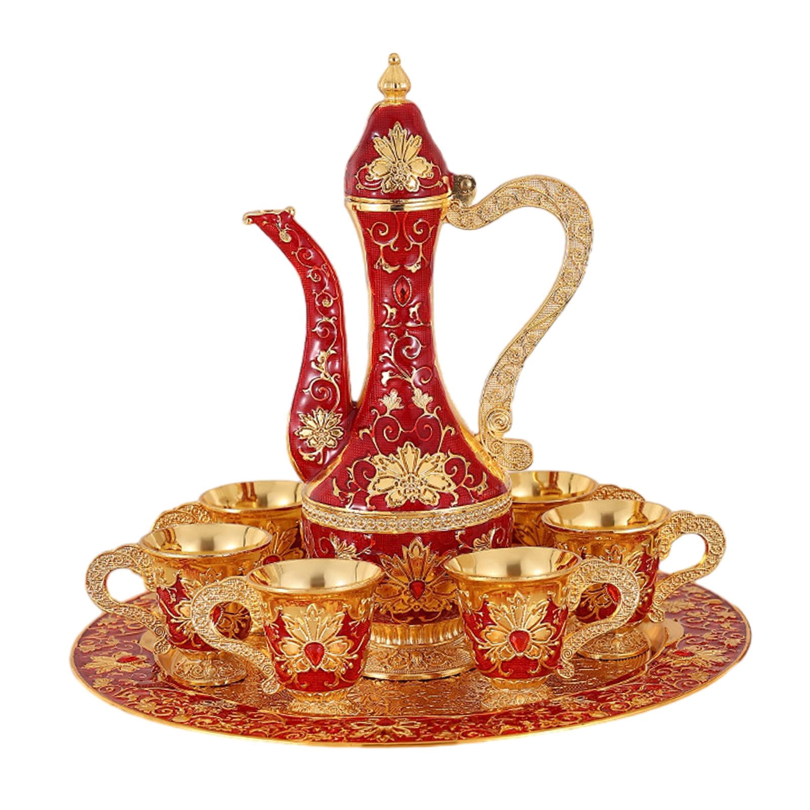 Ensemble Européen Pichet en Verre Métal Ensemble Vaisselle Antique Turc Ensemble Vintage Doré Rouge