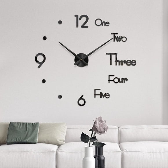 fheaev Autocollant Miroir Horloge Murale Silencieuse Sans Cadre Bricolage Décoration Maison Bureau