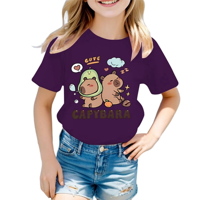 LYHaoo T-Shirt à Manches Courtes Ample et Décontracté pour Filles, Col Rond, Imprimé à Motif d'Animaux de Dessin Animé, T-Shirts à Col Rond Tailles 8-10 Ans