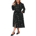 thumbnail image 2 of Agnes Orinda Robe Midi à Manches Longues Ceinturée avec Poches Motif Floral Décontractée Automne 3X Noir, 2 of 6