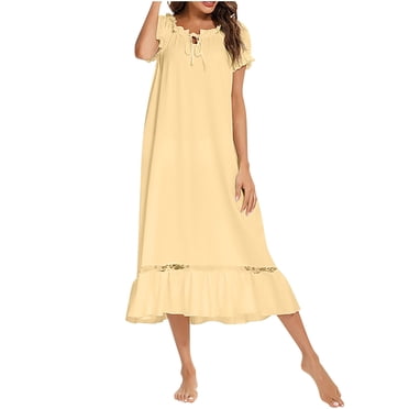 Timegard Long Night Gowns for Women Short Sleeve Scoop Neck Sleepwear Casual Loose Comfy Home Dress