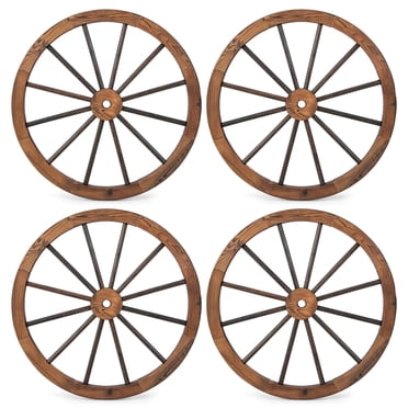Gymax Set of 4 Decorative Wooden Wagon Wheels 30'' Vintage Wall Decor Solid Fir Wood