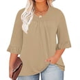 thumbnail image 2 of Timegard Hauts Grande Taille pour Femmes Col en V Froncé à Volants Manches 3/4 T-Shirts Confortables Décontractés Amples, 2 of 5