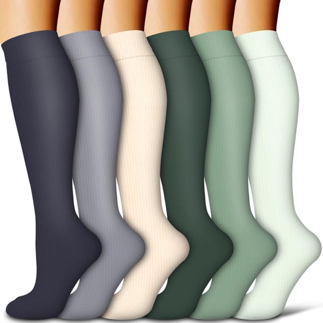 LOVEVER 6 Paires Bas de Compression pour Femmes et Hommes - Idéal pour la Circulation Course Athlétique Récupération Infirmière Voyage