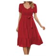 thumbnail image 2 of SMihono Robe d'Été Grande Taille pour Femmes 2023 Unie Décontractée Confortable à Col en V Aguichant Polyvalente à Manches Courtes, 2 of 8