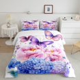 thumbnail image 2 of Ensemble de Literie Simple Papillon Violet pour Filles Enfants, Ensemble de Douillette Papillon de Rêve, Literie Indigo Hortensia, Ensembles de Douillette Rustique Ferme Floral, Couette Intérieure, Fleurs Colorées Teinture sur Nœuds, Courtepointe pour Garçons Ados, 2 of 7