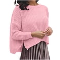 thumbnail image 1 of Timegard Hauts en Tricot pour Femmes Col Ras du Cou Fendu Manches Longues Court Chandail Automne Hiver Chandails Amples, 1 of 6
