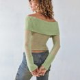 thumbnail image 3 of Fortune Women Off Shoulder Sweater Mesh Knit Cropped Pullover Solid Color Long Sleeve Slim Fit Crop Top, 3 of 7