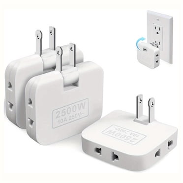 CHUANK 3 Pcs Rallonge de Prise Murale Plate à 3 Voies Adaptateur Secteur à 2 Broches Pivotant Mini Rallonge de Prise Murale Plate Adaptateur de Prise Pliable Adaptateur Mural à 3 Voies pour la Maison et le Voyage Blanc
