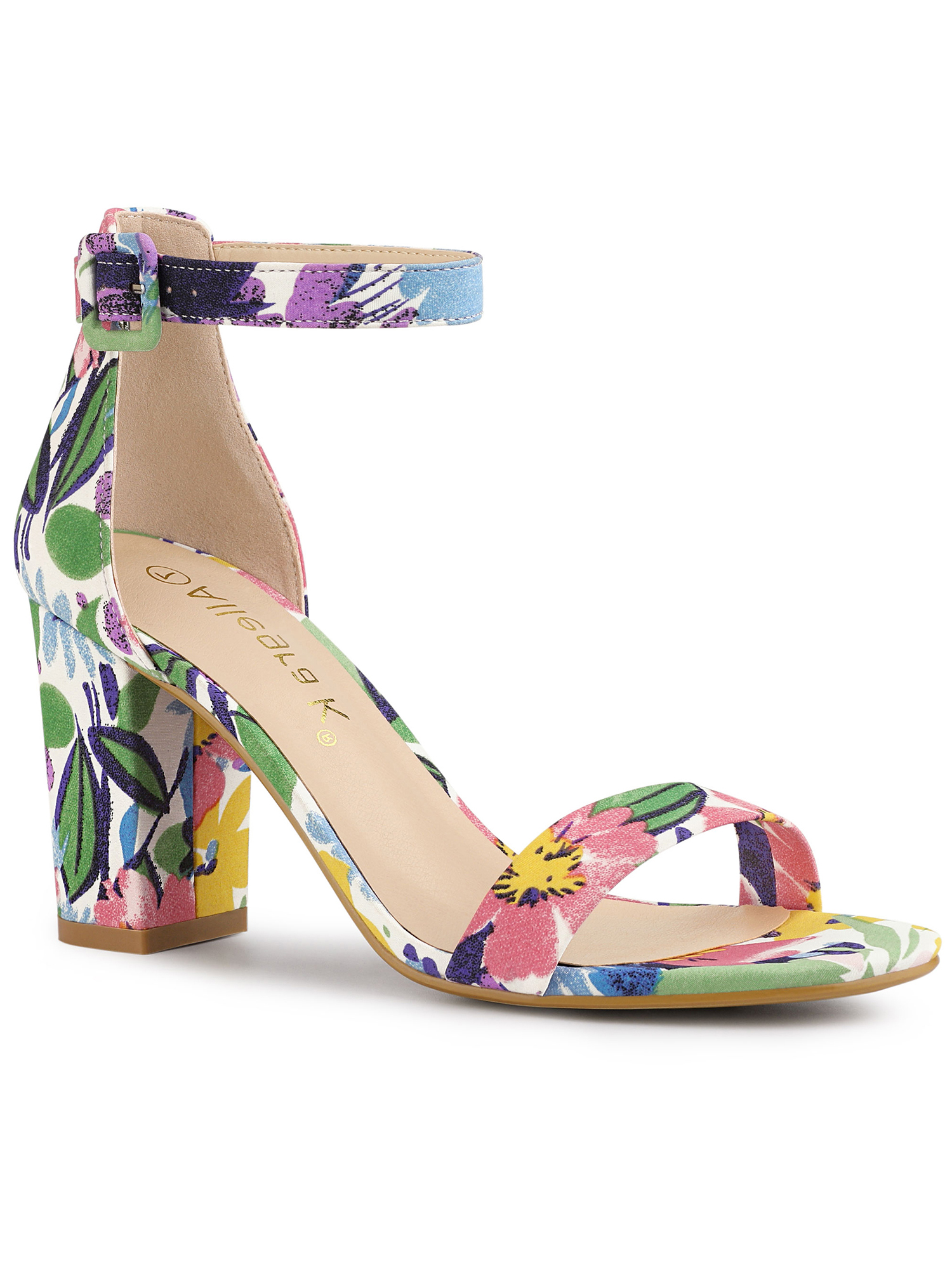 BLISSFUL STEP Women's Shoes Solid Color Open Toe Block High Heels Summer Sandals Blue White 10.5