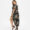 thumbnail image 4 of Robes Maxi pour Femmes Grande Taille Mode Décontractée à Imprimé Floral Col en V Manches Courtes Robes d'Été Taille Empire Robe Évasée Robe Mini, 4 of 5